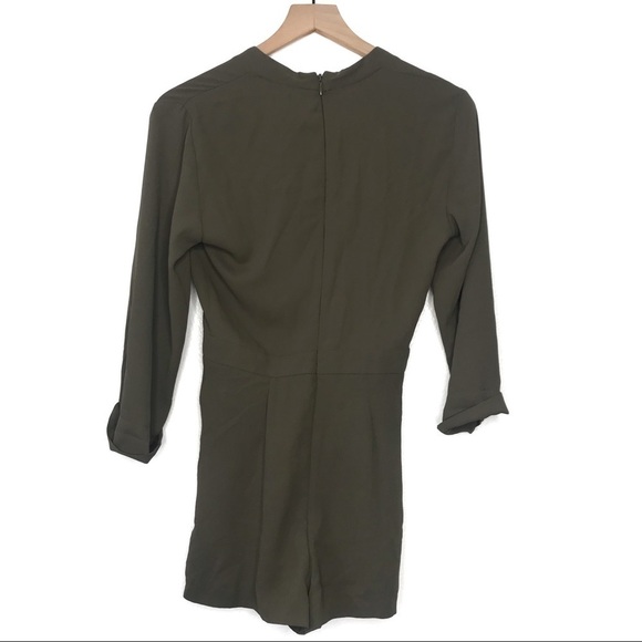 TOPSHOP Natural Drape Front Short Green Romper 2 - Picture 4 of 14